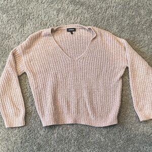 Express Women's Light Pink V-Neck Sweater